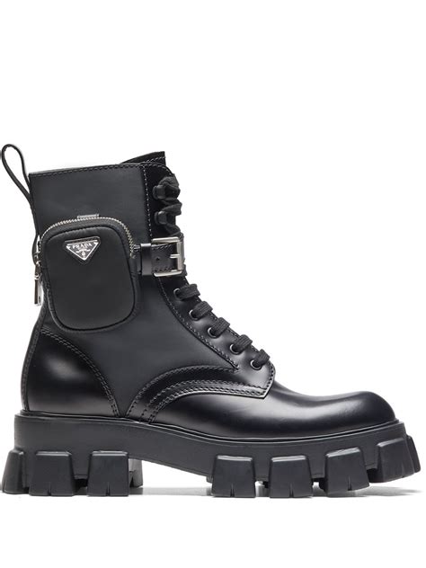 prada boots green leather equestrian|Prada ankle pouch combat boots.